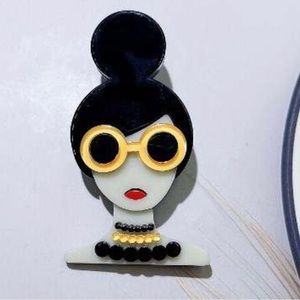 Acrylic new lady with a bun brooch